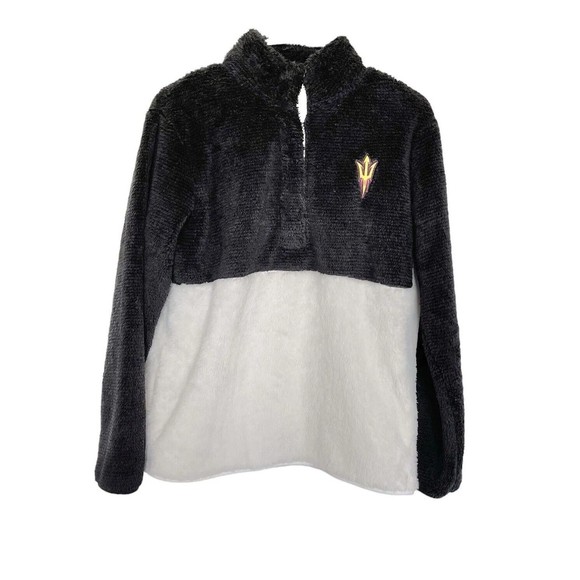 BoxerCraft Fuzzy Cozy Fleece Pullover Sweater  XS Black White Mid Button Sports - Picture 3 of 12